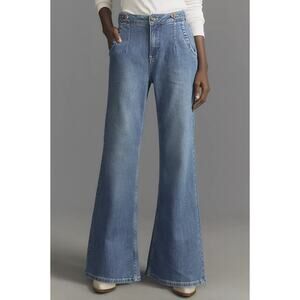 Pilcro Anthropologie Tower Flare Mid-Rise Jeans Denim Med Size 26 Retro Chic